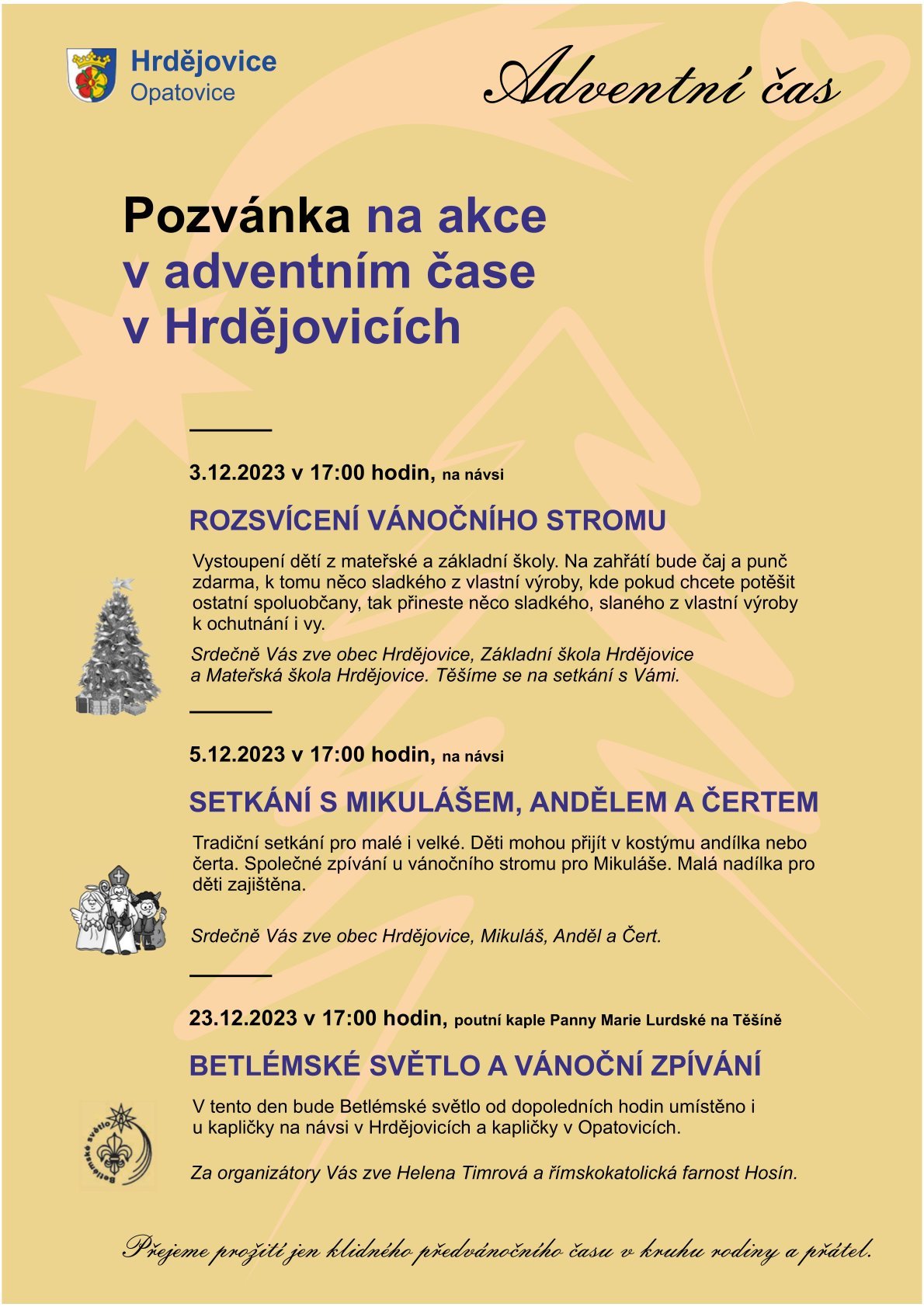 Pozvánka na akce v adventním čase v Hrdějovicích