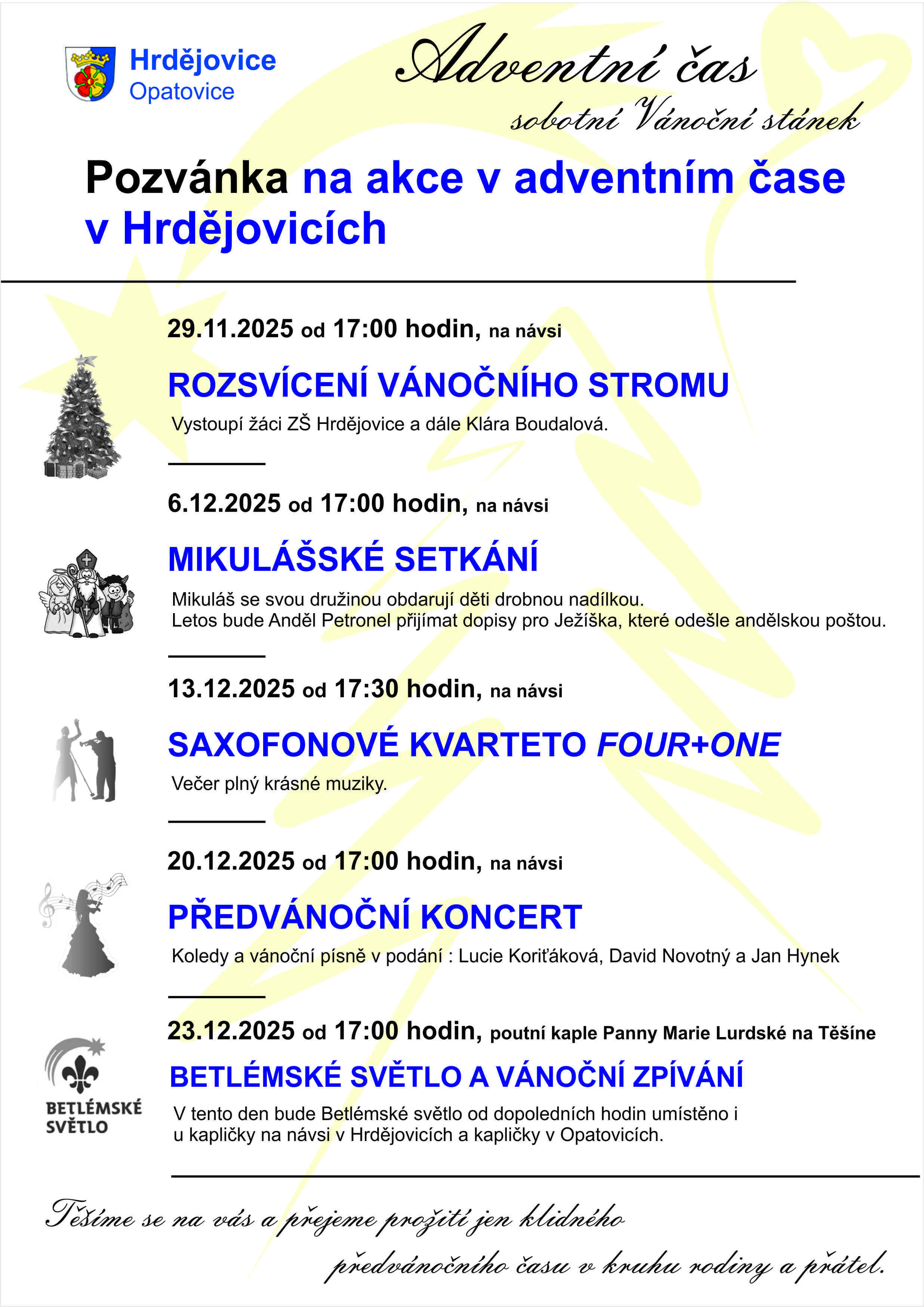Pozvánka na akce v adventním čase v Hrdějovicích