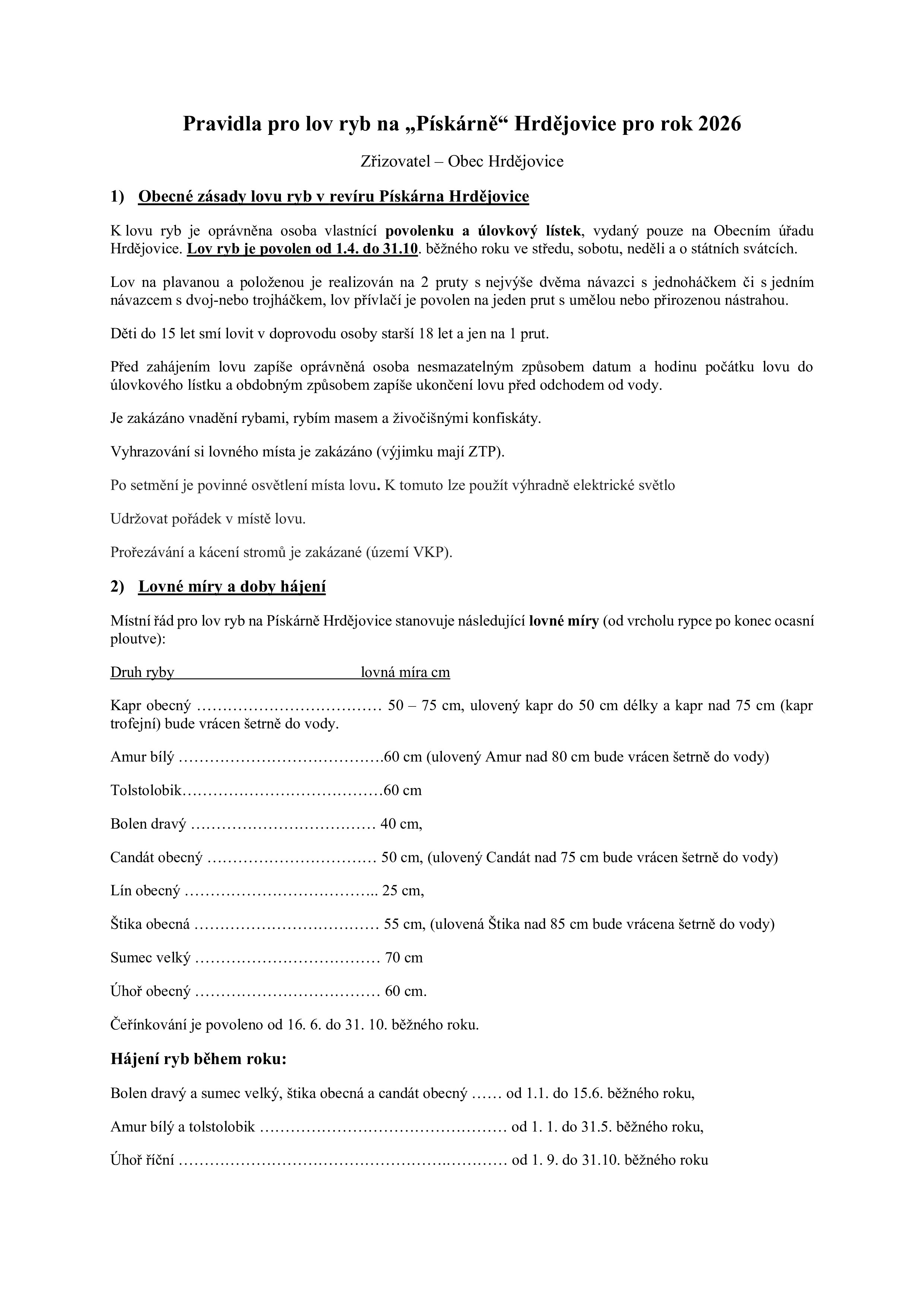 Rybolov 2026 na Hrdějovické pískárně